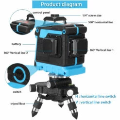 KKmoon 12-zeiliger Blauer Satz Mini-Laser-Füllstandsmesser Mit Eingebauter Batterie, Europäischer Standard 220 V Ohne Wandhalterung, Ohne Eisenplatte -Angebote Fliesenleger-Werkzeug Store 32736114 4