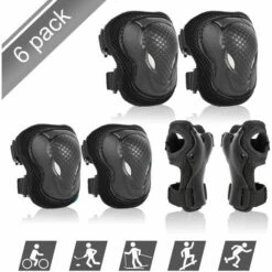 LITZEE Kinder Protektor Inliner Protektor Set Schutzausrüstung Kinder Knieprotektor Ellbogenprotektor Handgelenk Protektor Skateboard Rollschuh Protektor Set Outdoor Sports - Schwarz