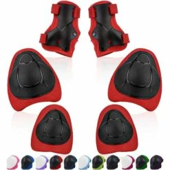 LITZEE Kinder Knieschützer, Kinderschutz Sets Knieschützer Ellbogenschützer Handgelenkschützer Größenverstellbare Schutzausrüstung 6 Stück Für Roller Skate Bike Skateboard Roller Scooter Rot