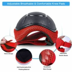 LITZEE Kinder Knieschützer, Kinderschutz Sets Knieschützer Ellbogenschützer Handgelenkschützer Größenverstellbare Schutzausrüstung 6 Stück Für Roller Skate Bike Skateboard Roller Scooter Rot -Angebote Fliesenleger-Werkzeug Store 35334579 4