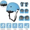 LITZEE Kinder Protektoren Protektoren Inline Schutzausrüstung Für Kinder Knieprotektoren Set Mit Helm Für Inline Skateboard Fahrrad Rollschuh - Blau