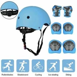 LITZEE Kinder Protektoren Protektoren Inline Schutzausrüstung Für Kinder Knieprotektoren Set Mit Helm Für Inline Skateboard Fahrrad Rollschuh - Blau