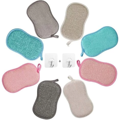 BRIDAY Waschbarer, Wiederverwendbarer, Waschbarer Schwamm-Set Von 8 + 2 Stück Geruchsneutraler Klebehaken Zum Reinigen Von Töpfen 1 BRIDAY Waschbarer, Wiederverwendbarer, Waschbarer Schwamm-Set Von 8 + 2 Stück Geruchsneutraler Klebehaken Zum Reinigen Von Töpfen