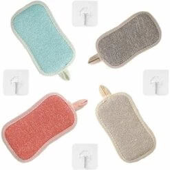 BRIDAY Waschbarer Geschirrschwamm, Antibakterieller Scheuerschwamm Aus Mikrofaser, Wiederverwendbare Pads & Agrave; Schwammschaber Für Antihaft-Pfannen-Töpfe Mit 4 Klebehaken (4 Stück Schwamm)