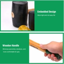 HAPPYSHOPPING 60750 Schwarzer Gummihammer Doppelseitiger Fliesenhammer Mit Holzgriff,750g, Schwarz -Angebote Fliesenleger-Werkzeug Store 37408043 5