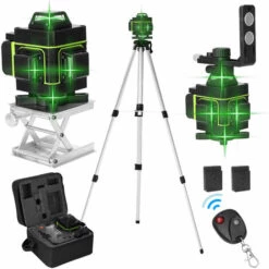 KKmoon 16-zeiliges Multifunktions-LCD-Display Laser-Nivellierwerkzeug Horizontale Vertikale Linie 3° Selbstnivellierung Mit Laserlinien-Helligkeitseinstellungsfunktion Mit 1,5 M Bis 3 Hohenverstellbarer Aluminium-Verlangerungsstange Stativhalterung