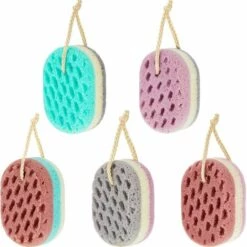 BARES 5 Stück Weicher Badeschwamm Weicher Körper Beruhigender Schwamm Naturfaser Peeling Duschschwamm Für Frauen Männer Kinder, Zufällige Farbe, Ovale Form