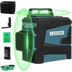 Kreuzlinienlaser, WESCO 2X 360° Kreuzlinienlaser Grün, 3D 8 Linien Selbstnivellierendes Linienlaser, Laser Level Mit Manueller Und Automatischer Modus, Inkl. Lithiumbatterie Und Magnethalterung