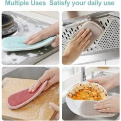 TRIOMPHE 4er-Pack Geschirrschwämme, Mikrofaser-Schwammschwämme, Doppelschwamm Für Antihaftbeschichtete Pfannen, Wiederverwendbare Küchenschwammpads, Antibakterieller Schwamm -Angebote Fliesenleger-Werkzeug Store 41677273 5