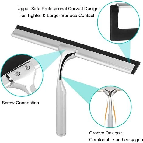 TRIOMPHE TRIO Duschabzieher Glasabzieher Edelstahl Duschabzieher Mit Wandhalterung Kein Bohren Für Badezimmer, Spiegel, Autofenster, Küchen, Fliesen 2 TRIOMPHE TRIO Duschabzieher Glasabzieher Edelstahl Duschabzieher Mit Wandhalterung Kein Bohren Für Badezimmer, Spiegel, Autofenster, Küchen, Fliesen – Bild 2