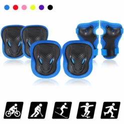HAPPYSHOPPING Kinder Knieschoner Set 6 In 1 Schutzausrüstungsset Knie-Ellbogenschoner Mit Handgelenkschonern Kinder Sport Sicherheit Schutzpolster Zum Radfahren Rollschuhlaufen,M, Blau. -Angebote Fliesenleger-Werkzeug Store 43160836 3