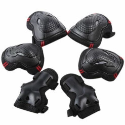 HAPPYSHOPPING Knieschützer Set 6 Protektoren Kit Knieschützer Ellbogenschützer Handgelenkschützer Schutzausrüstung Set Sicherheitsschutzpolster Für Skateboard Radfahren Reiten,S, Black & Red