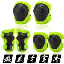 HAPPYSHOPPING Kinder Knieschoner Set 6 In 1 Schutzausrüstung Kit Knie-Ellbogenschoner Mit Handgelenkschonern Kinder Sicherheits-Schutzpolster Für Rollerblading Radfahren Skating,Gelb