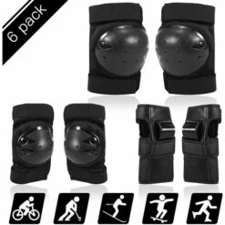 HAPPYSHOPPING Schutzausrüstungs-Set 6 In 1 Knie-Ellbogenschützer Mit Handgelenkschützern Multi-Sport-Sicherheitsschutzpolster Für Kinder/Erwachsene Roller Skating Radfahren,S, Schwarz