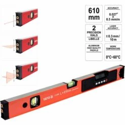 YATO Punkt-Kreuzlinien-Laser Präzisions Wasserwaage 610 Mm 2-Libellen LCD-Display Mit Hintergrundbeleuchtung