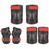 HAPPYSHOPPING Verdicktes 6-teiliges Skating Rollschuh-Schutzausrüstungsset (Ellbogenschützer, Knieschützer, Handgelenkschützer), Schwarz Und Rot, Größe M,M, Schwarz & Rot