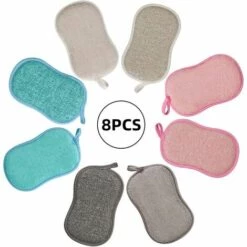 ECHOO 8er-Set Geschirrspülschwamm La Cuisine Antibakterielle Wiederverwendbare Mikrofaser-Schwamm-Scheuerschwämme Doppelschwamm Für Antihaft-Pfannen Töpfe Töpfe