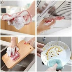 ECHOO 4 Stück Mikrofaser-Schwammschwämme, Wiederverwendbare Geschirrschwämme, Antibakteriell Und Reinigungsbeständig, Geruchsneutral, Antihaftbeschichtet, Ideal Für Töpfe Pfannen -Angebote Fliesenleger-Werkzeug Store 43453754 5