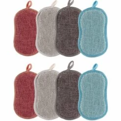 SUN FLOWERDE 8 Stück Scheuerschwämme Wiederverwendbare Mikrofaser Mikrofasertuch Scheuer-Doppelschwamm Geruchlos Wiederverwendbare Doppelschwämme Doppelseitiges Scheuertuch