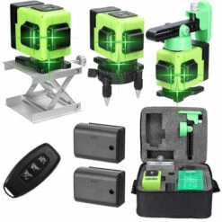 HAPPYSHOPPING Mini Multifunktionaler 12 Linien Laser Level 3° Selbstnivellierende Maschine USB Wiederaufladbares Lithium Batterie Nivelliergerät Mit Vertikalen Horizontalen Linien,EU-Stecker, Grün