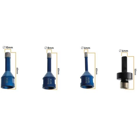 BTEC Diamantbohrkronen Set Winkelschleifer M14 Aufnahme 6, 8 Und 10mm 4 BTEC Diamantbohrkronen Set Winkelschleifer M14 Aufnahme 6, 8 Und 10mm – Bild 4