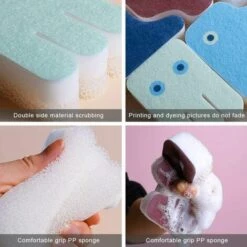 DEVENIRRICHE Großer Schwamm, Waschbarer Schwamm, 5 Stück Autoschwamm, Puzzle-Design, Doppelseitiges Peeling, Für Küche, Bad, Geschirr, Körbe, Pfannen, Töpfe (5 Farben) -Angebote Fliesenleger-Werkzeug Store 50914318 3