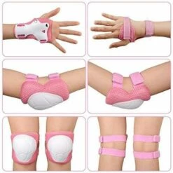 LANGRAY Knieschoner Kinder, 6 Stück Kinder Knieschoner Set, Knieschützer Kinder Schutzausrüstung Set Ellenbogenschoner Handgelenkschoner Knieschoner Für Skateboard Roller Radfahren Scooter-Rose