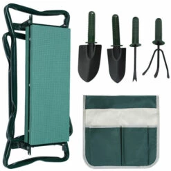 Hengda 2 In 1 Kniebank Mit Weichem Kniekissen, Klappbarer Gartenhocker Mit 1 Grosse Werkzeugtaschen, Gartenbank Aus Stahl,bis 150 Kg Mit 4X Werkzeug