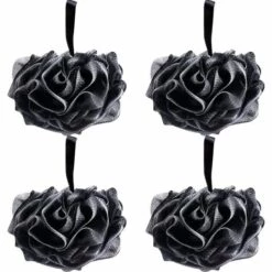 LANGRAY Duschschwamm, Badehocker, 4 Schwarze Mesh-Luffa-Körper-Peeling-Bürsten, Sauberer Haut-Luffa-Schwamm Zum Baden, Bequem Und Weich