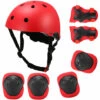 HAPPYSHOPPING Kinder 7 In 1 Helm Und Pads Set Verstellbare Kinder Knieschützer Ellenbogenschützer Handgelenkschützer Für Roller Skateboard Rollschuhlaufen Radfahren,rot