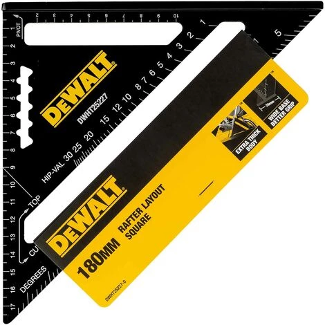 DeWALT Speed Square-Anschlagwinkel 18cm, Multi-Konstruktionsdreieck Aus Aluminium, Anrisslinienkerben Und Drehpunkt 1 DeWALT Speed Square-Anschlagwinkel 18cm, Multi-Konstruktionsdreieck Aus Aluminium, Anrisslinienkerben Und Drehpunkt