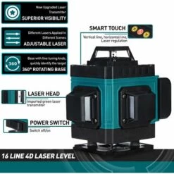 DRILLPRO 16 Linien 360° 3D-Laser-Wasserwaage, Selbstnivellierend, Horizontales Und Vertikales Kreuz, Grün -Angebote Fliesenleger-Werkzeug Store 57126305 4