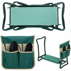 SWANEW 2 In 1 Kniebank Mit Weichem Kniekissen, Klappbarer Gartenhocker Mit 1 Grosse Werkzeugtaschen, Gartenbank Aus Stahl,bis 150 Kg