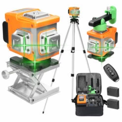 LIFCAUSAL Multifunktionaler Grünlichtlaser 3° Selbstnivellierende Maschine Wiederaufladbares Lithium-Batterie-Nivellierwerkzeug Omnidirektionaler Bodenwandaufkleber Mit Vertikaler Horizontaler Schräger Linie (12 Linien Mit Stativ)