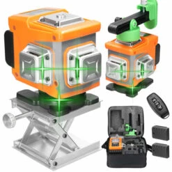 LIFCAUSAL Multifunktionaler Grünlichtlaser 3° Selbstnivellierende Maschine Wiederaufladbares Lithium-Batterie-Nivellierwerkzeug Omnidirektionaler Bodenwandaufkleber Mit Vertikaler Horizontaler Schräger Linie (12 Linien Ohne Stativ)