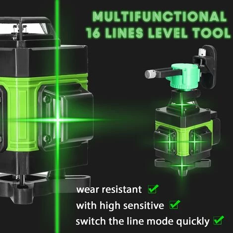 LIFCAUSAL Multifunktionaler 4D-Laser Mit 16 Linien, 3°, Selbstnivellierende Maschine, USB-wiederaufladbares Lithium-Batterie-Nivelliergerät Mit 1,5 M 3-fach Höhenverstellbarer Legierungs-Verlängerungsstange, Stativ, Grün, EU220V 3 LIFCAUSAL Multifunktionaler 4D-Laser Mit 16 Linien, 3°, Selbstnivellierende Maschine, USB-wiederaufladbares Lithium-Batterie-Nivelliergerät Mit 1,5 M 3-fach Höhenverstellbarer Legierungs-Verlängerungsstange, Stativ, Grün, EU220V – Bild 3