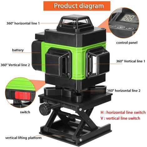 LIFCAUSAL Multifunktionaler 4D-Laser Mit 16 Linien, 3°, Selbstnivellierende Maschine, USB-wiederaufladbares Lithium-Batterie-Nivelliergerät Mit 1,5 M 3-fach Höhenverstellbarer Legierungs-Verlängerungsstange, Stativ, Grün, EU220V 4 LIFCAUSAL Multifunktionaler 4D-Laser Mit 16 Linien, 3°, Selbstnivellierende Maschine, USB-wiederaufladbares Lithium-Batterie-Nivelliergerät Mit 1,5 M 3-fach Höhenverstellbarer Legierungs-Verlängerungsstange, Stativ, Grün, EU220V – Bild 4