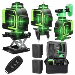 SUPERSELLER Multifunktionales 16-Linien-Lasernivellierset 3° Automatische Nivellierlibelle + Sockel + Wandhalterung + Eisenplatte + Hubtisch + Adapter + Schrägverbinder + Fernbedienung + 2 Batterien + Adapter + Tragekoffer