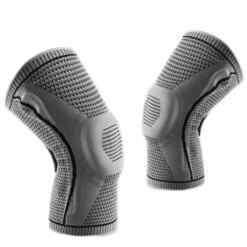GROUPM Atmungsaktive Silikonfederdruck-Knieschützer Bergsteigen Laufen Basketball Reiten Gestrickte Knieschützer (AB066---Grau Einheitsgröße M [Empfohlen 50-65kg])