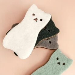 ILOVEMILAN Küchen-Schrubbschwämme, Kratzfester, Strapazierfähiger, Strapazierfähiger Schrubbschwamm Für Geschirr, Töpfe Und Pfannen, Dreilagiger Reinigungsschwamm In Katzenform (4er-Pack) (Katze)