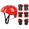 GESCHENKE 7 PCS Kinder Schutzausrüstung Set Rollschuh Helm Ellbogen Handgelenk Knieschützer Für Skateboard Radfahren Skating Scooter (Rot, M)