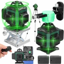 HAPPYSHOPPING Multifunktionaler 16-grüner Linienlaser, 3°, Selbstnivellierende Funktion, Nivellierwerkzeug, Omnidirektionaler Bodenwandaufkleber, Heimwerker-Werkzeugset, Multicolor-EU-Stecker Mit Stativ
