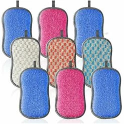 Deckon 9 Stück 3 Farben Waschbarer Schwamm Umweltfreundlicher Waschbarer Geschirrspülschwamm, Antibakterieller Mikrofaserschwamm