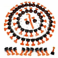 HEGUYEY Wiederverwendbarer 50-teiliger Fliesen-Nivellierer Mit Schraubenschlüssel, Nivellier-Kit, Nivelliersystem, Keramikboden, Wandbauwerkzeuge