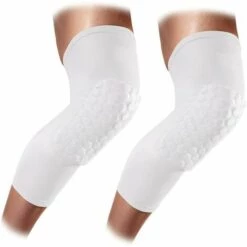 BF Knieschoner Knieschoner Waben Antikollision Verlängert Profi Trainingspads Herren Und Damen Basketballausrüstung Sportschoner Dehnbare Knieschoner Knieschoner Oberschenkelschoner 1 Paar Weiß 43cm