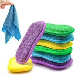 THSINDE Set Mit 8 Wiederverwendbaren Geschirrspülschwämmen Und Mikrofasern, Kratzfester Magischer Schwamm, Antibakterielle Doppelschwammpads, Mehrere Farben, Ideal Für Teller, Töpfe Und Pfannen