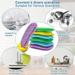 THSINDE Set Mit 8 Wiederverwendbaren Geschirrspülschwämmen Und Mikrofasern, Kratzfester Magischer Schwamm, Antibakterielle Doppelschwammpads, Mehrere Farben, Ideal Für Teller, Töpfe Und Pfannen -Angebote Fliesenleger-Werkzeug Store 68147516 4