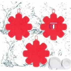 GESCHENKE 3 Stück Spülmaschinen-Silikonschwamm – Induktionsherd-Wunderschwamm, Waschbarer 3-in-1-Mehrzweckschwamm, Rot