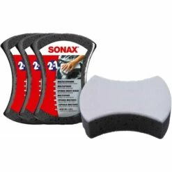SONAX Multischwamm 428000 - 205 X 140 X 65 Mm - VPE 4 Stück - Der Autoschwamm Mit Zwei Anwendungsseiten Für Unterschiedliche Verschmutzung