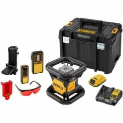 DeWALT Rotationslaser DCE079D1R-QW - Rot - Inkl. Akku + Ladegerät + Elektronischer Empfänger + Fernbedienung + Zieltafel + Laserbrille + TSTAK-Box